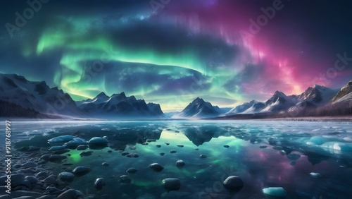 Landscape with Visible Northern Lights: Aurora Borealis Spectacle