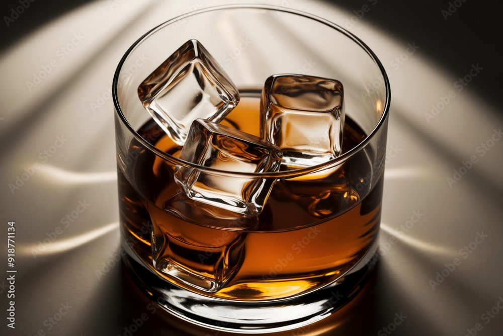 Crystal Clear Ice Cubes in Whiskey Glass Crystal Clear Ice Cubes in Whiskey Glass