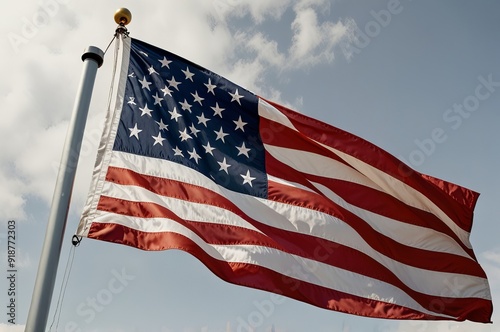 American flag on sky