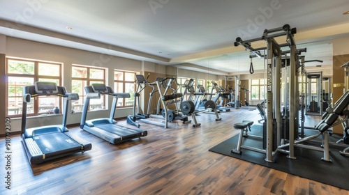 A gym with a lot of treadmills and other exercise equipment