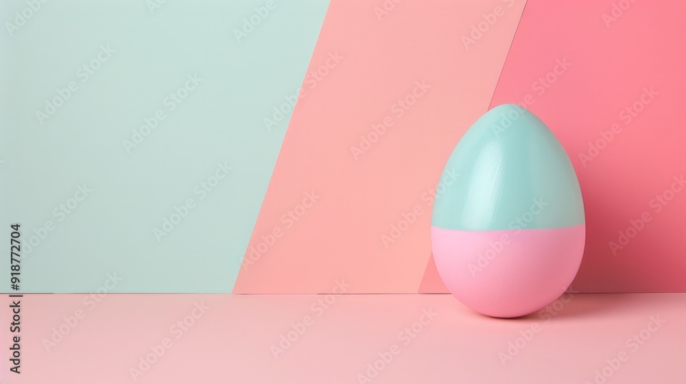 A pink and green egg is sitting on a pink and green background A pink and green egg is sitting on a pink and green background