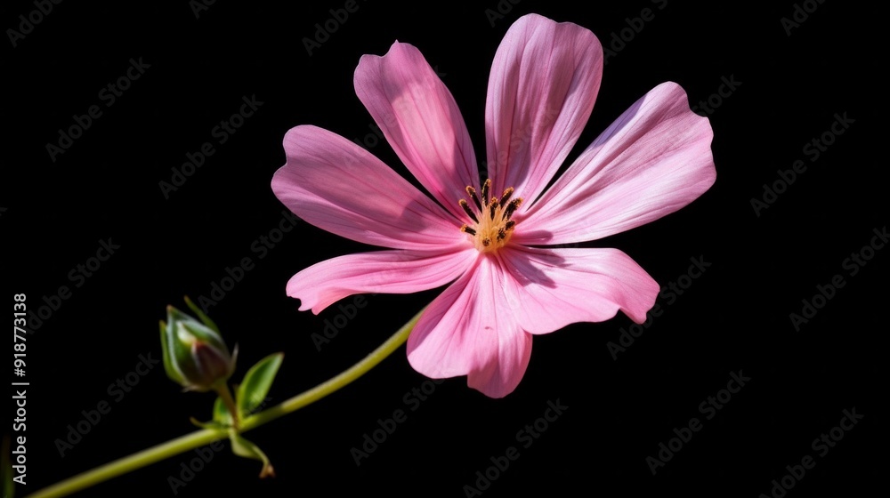 A single pink flower is the main focus of the image A single pink flower is the main focus of the image