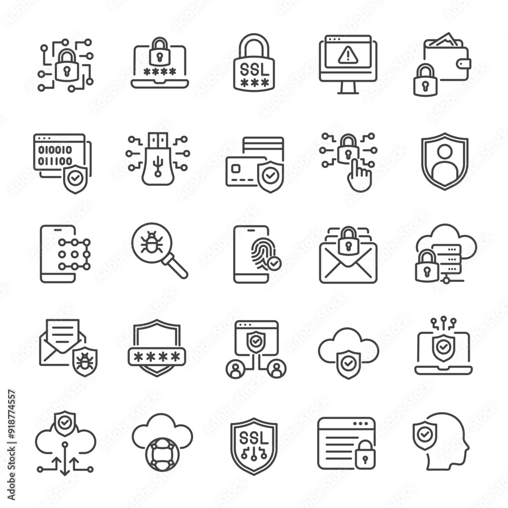 Cyber security thin line icons collection. Editable stroke. For website marketing design, logo, app, template, ui, etc. Vector illustration. Cyber security thin line icons collection. Editable stroke. For website marketing design, logo, app, template, ui, etc. Vector illustration.