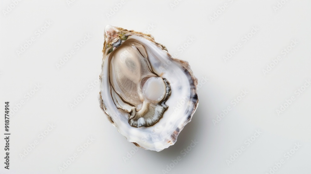 Naklejka premium A large oyster shell is shown on a white background