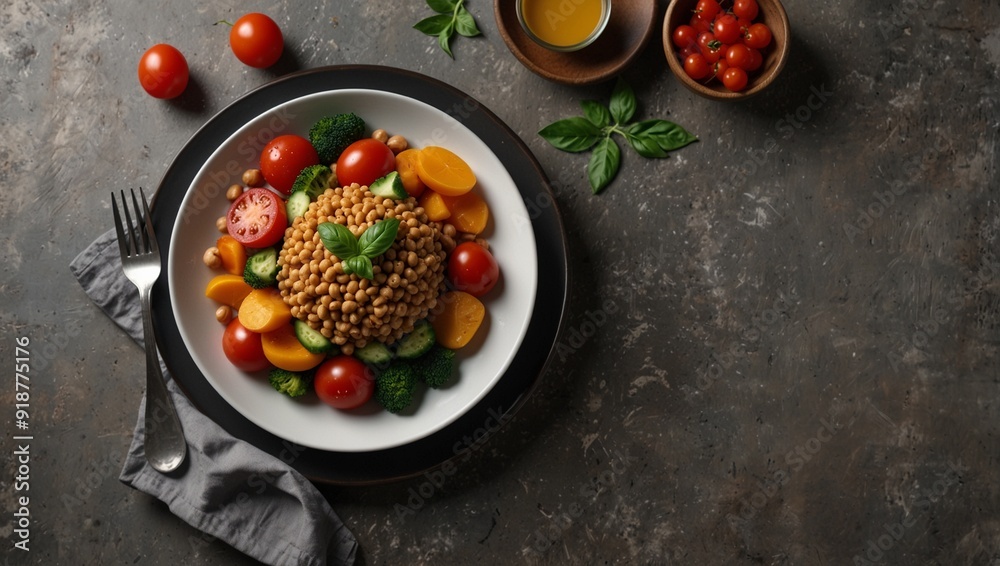Empty plate with vegetarian food. Fresh ingredients for cooking vegan plate top view Empty plate with vegetarian food. Fresh ingredients for cooking vegan plate top view