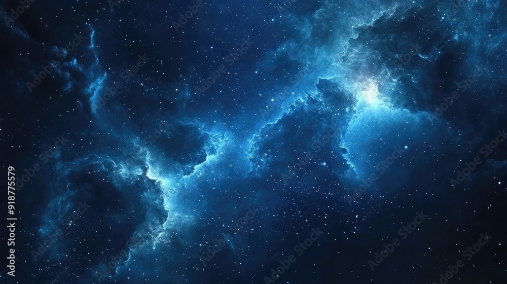 Fototapeta premium Cosmic Nebula with Scattered Stars in a Dark Blue Sky