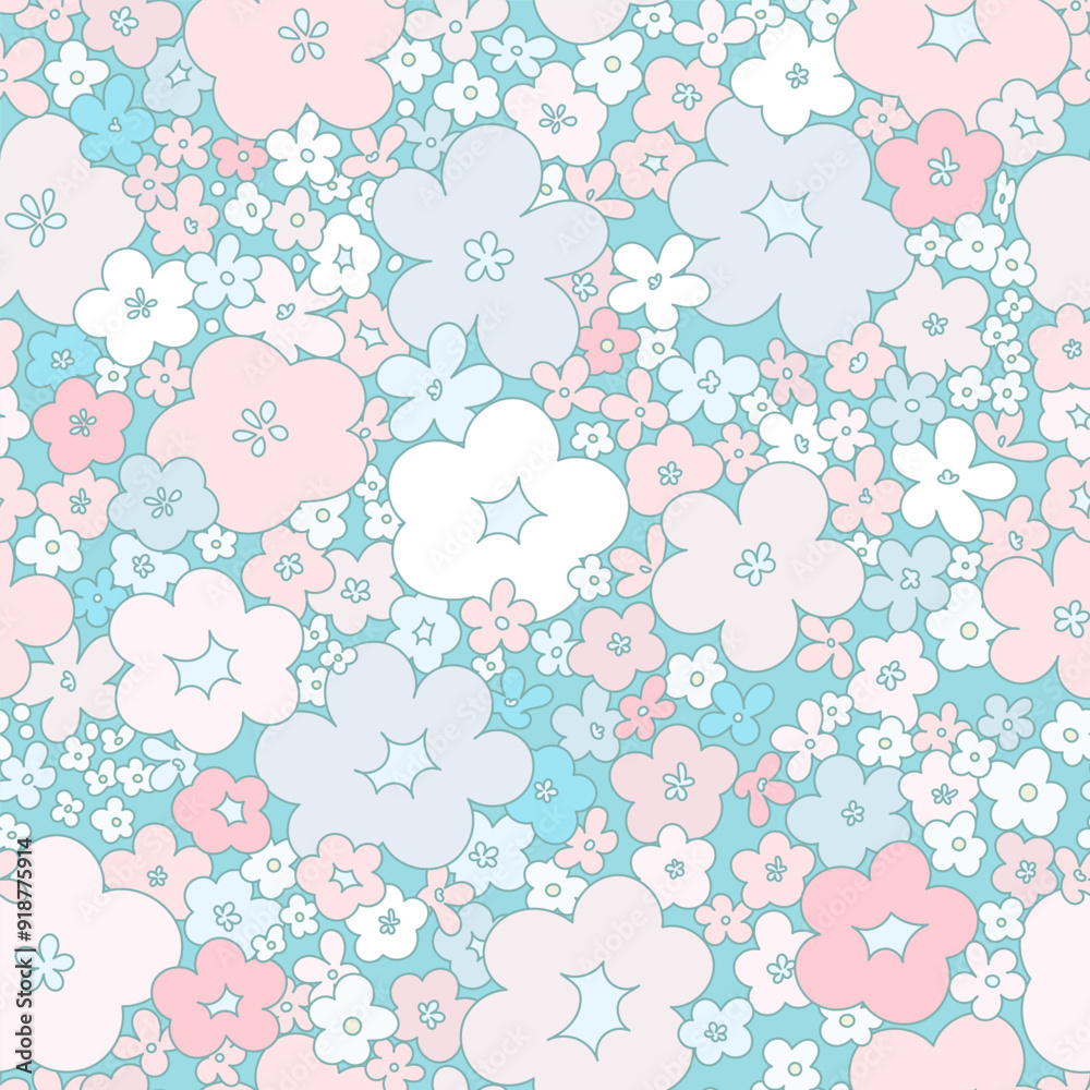 Cute pastel seamless pattern with simple flowers Cute pastel seamless pattern with simple flowers