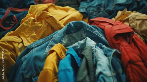 A pile of clothes with a yellow shirt on top