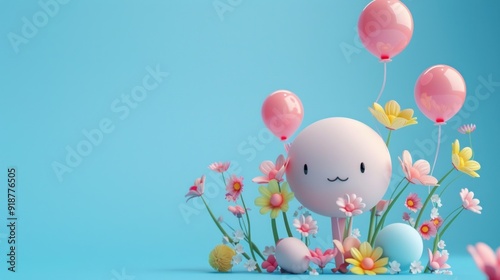 Cute Character in a Flower Garden