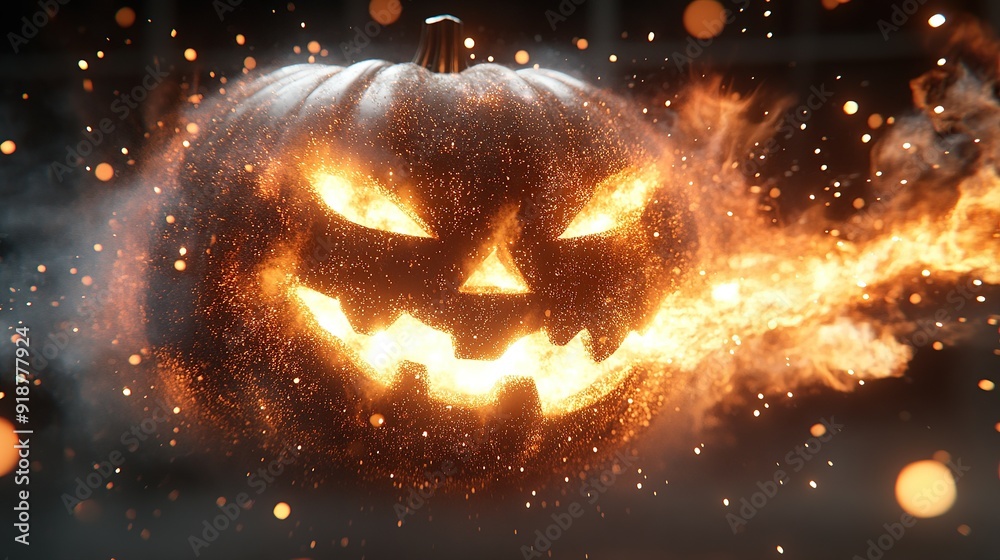 Fiery Halloween Pumpkin with Exploding Sparks Fiery Halloween Pumpkin with Exploding Sparks