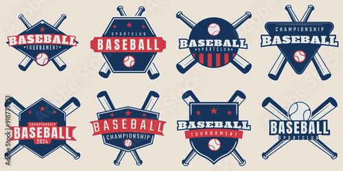 Baseball bundle set vintage logo graphic design minimalist game tournament vector illustration template.