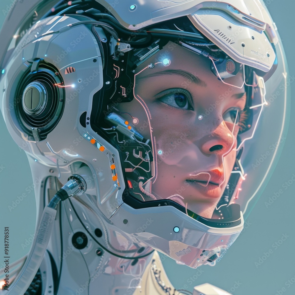 A woman in a white helmet with a blue face A woman in a white helmet with a blue face
