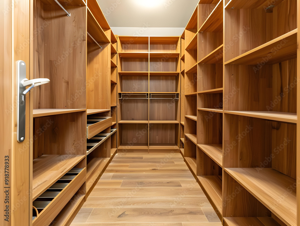 Empty Wooden Closet with Shelving and Drawers - Photo Empty Wooden Closet with Shelving and Drawers - Photo