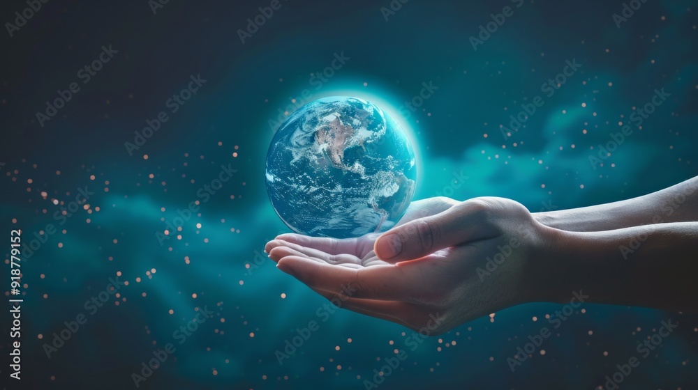 A hand holding a globe in the dark A hand holding a globe in the dark