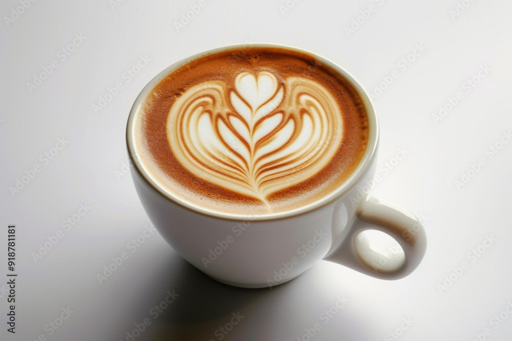 Cup of Coffee with Heart Latte Art on White Background, High Resolution and Hyper-Realistic Mockup Template, Side View with Soft Shadows and Professional Light Cup of Coffee with Heart Latte Art on White Background, High Resolution and Hyper-Realistic Mockup Template, Side View with Soft Shadows and Professional Light