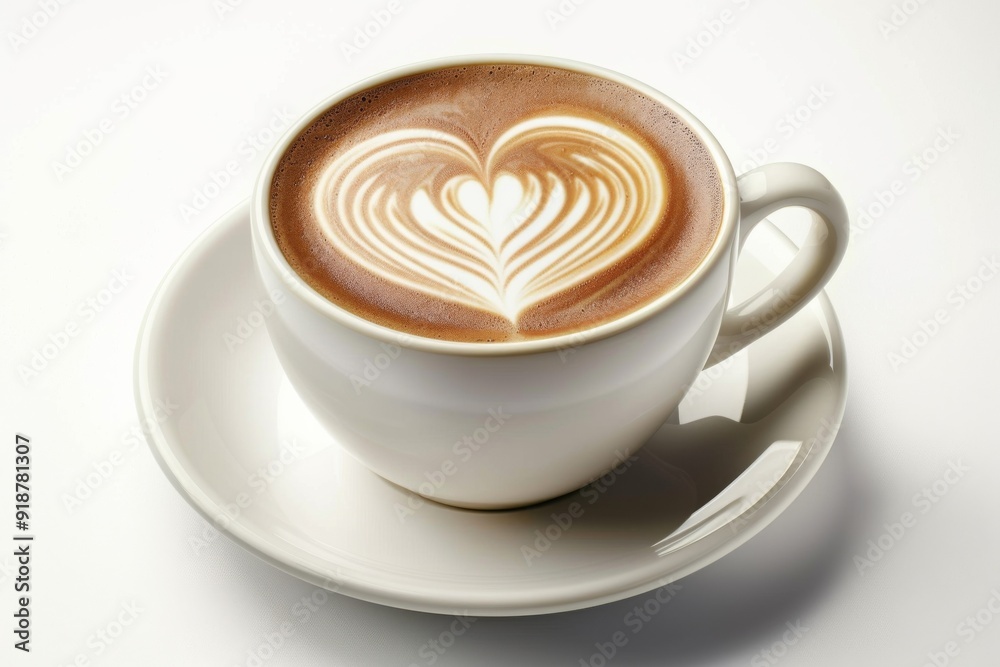 Cup of Coffee with Heart Latte Art on White Background, High Resolution and Hyper-Realistic Mockup Template, Side View with Soft Shadows and Professional Light Cup of Coffee with Heart Latte Art on White Background, High Resolution and Hyper-Realistic Mockup Template, Side View with Soft Shadows and Professional Light