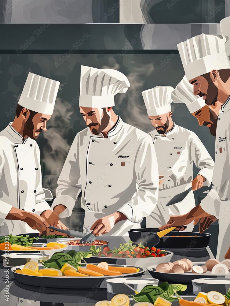 Cooking competition, chefs at work, flat design illustration Cooking competition, chefs at work, flat design illustration