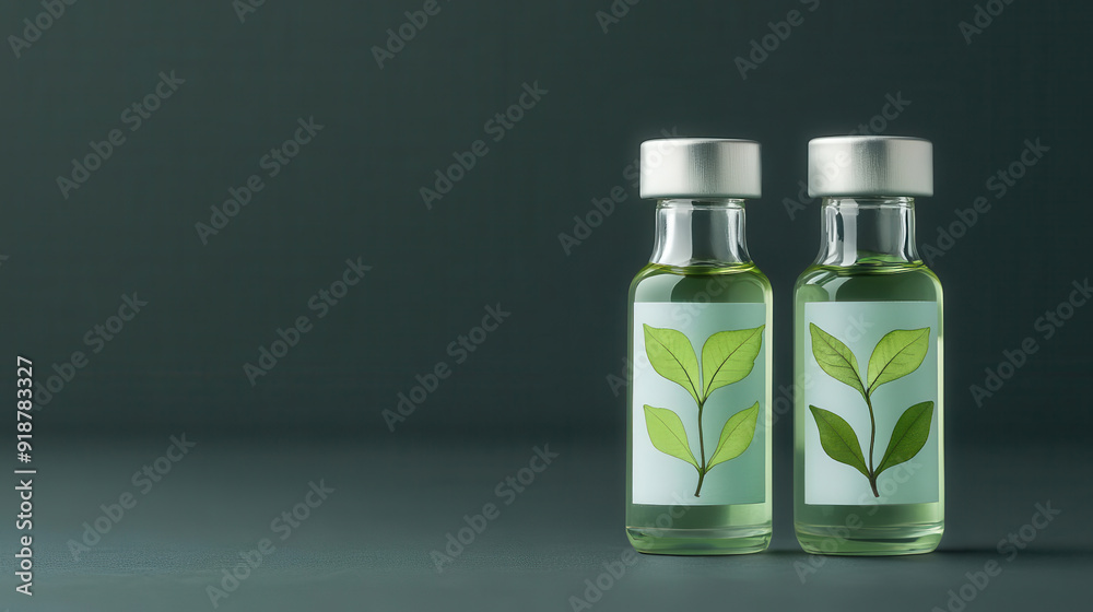 Glass vial of plant distillate labeled for restoration, Plant Restoration Distillate, Labeled vial Glass vial of plant distillate labeled for restoration, Plant Restoration Distillate, Labeled vial
