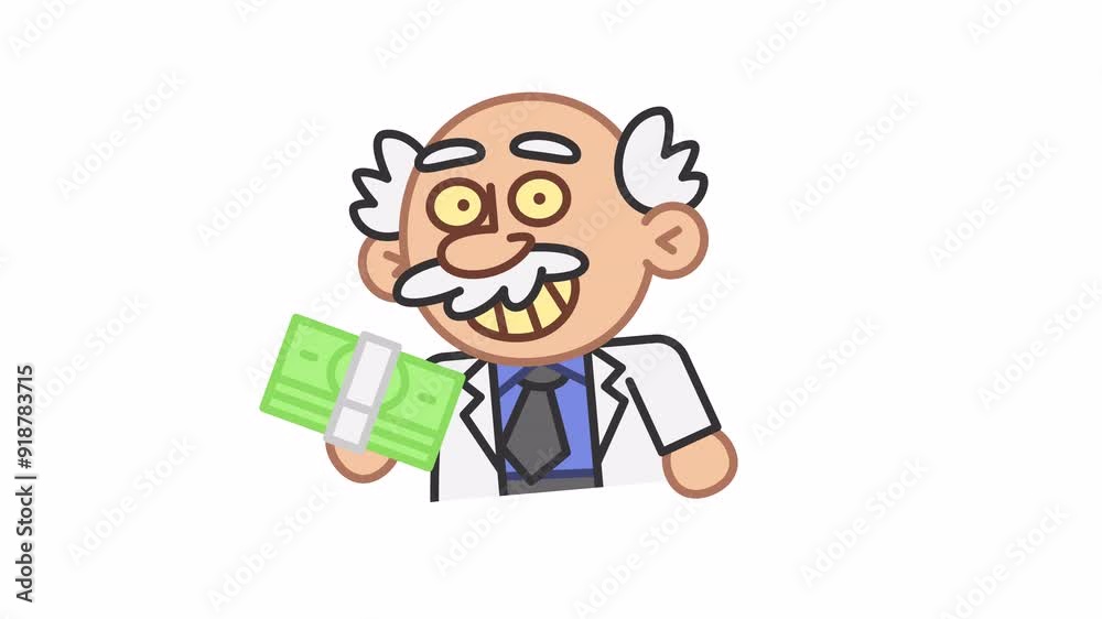 Professor sticker holds wad money and smiles. Alpha channel Professor sticker holds wad money and smiles. Alpha channel