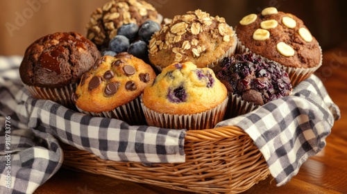 Assortment of Delicious Muffins in a Basket