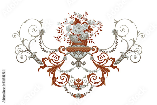 Elegant vase with golden flowers in Baroque style