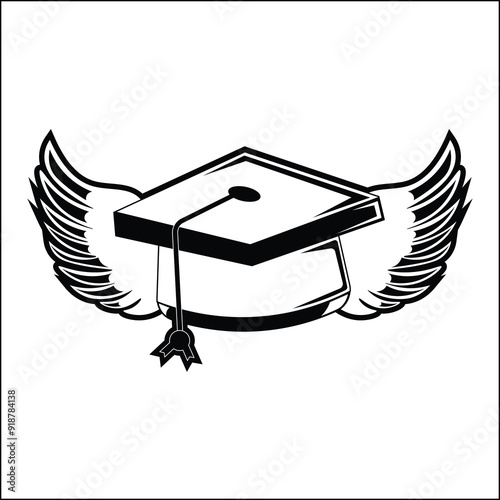 vector design illustration of the silhouette of a toga hat and wings in black and white. suitable for logos, icons, posters, advertisements, banners, companies, t-shirt designs, stickers, websites.