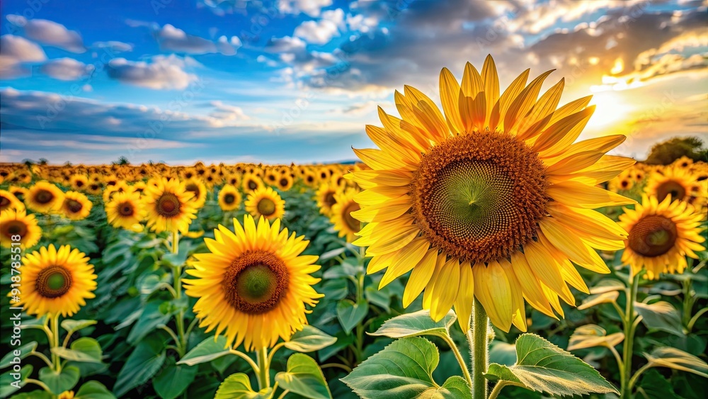 Vibrant close-up shot of blooming sunflowers in a field, sunflowers, blooming, vibrant, close-up, field, nature, yellow, petals Vibrant close-up shot of blooming sunflowers in a field, sunflowers, blooming, vibrant, close-up, field, nature, yellow, petals