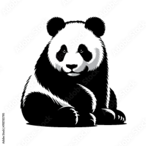 panda silhouette, panda silhouette on a white background
 photo