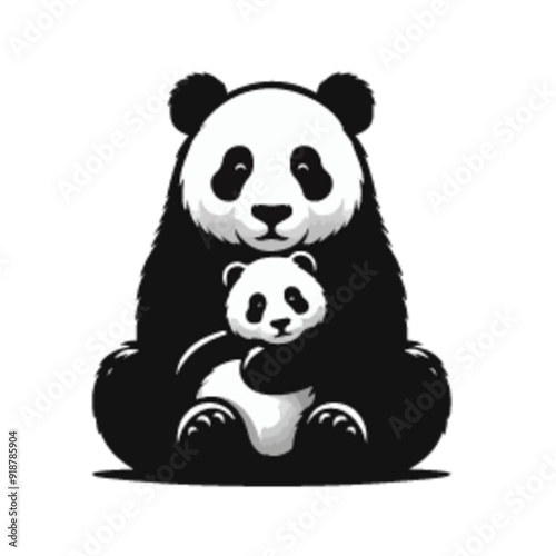 panda silhouette, panda silhouette on a white background
 photo