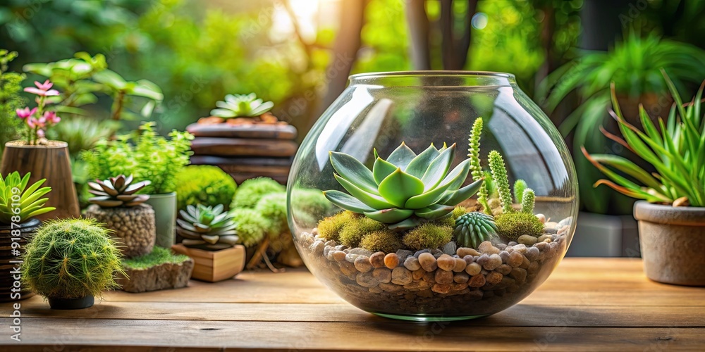 Succulent terrarium in a glass vase with miniature plants, creating a beautiful DIY indoor garden, succulent, terrarium Succulent terrarium in a glass vase with miniature plants, creating a beautiful DIY indoor garden, succulent, terrarium