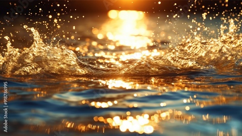 Golden Water Splash at Sunset