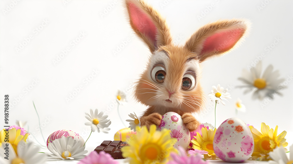 Obraz premium Easter Rabbit Inside Flowers with isolated white background.