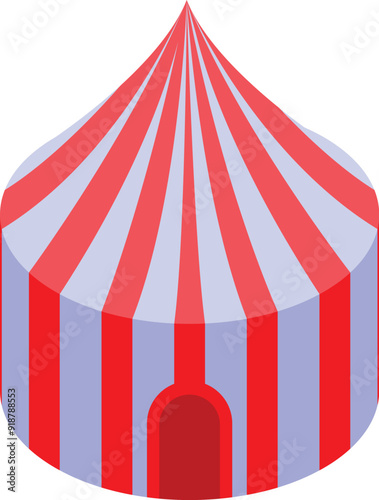 Classic red and white striped circus tent is waiting for the show to begin