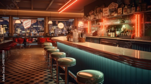 Empty Bar Interior with Neon Lights