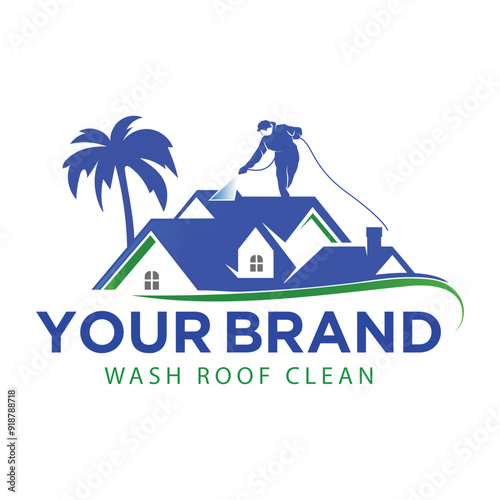 Roof Cleaning Logo Template. Roofing Maintenace Logo Business.
