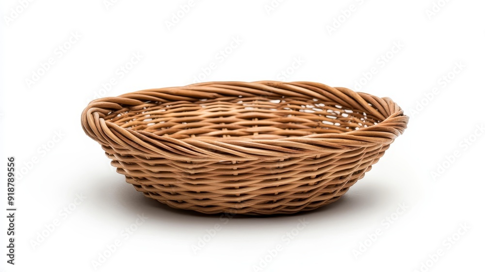 Elegant natural fiber basket, with a traditional wicker design, isolated on a white background, perfect for showcasing texture and craftsmanship Elegant natural fiber basket, with a traditional wicker design, isolated on a white background, perfect for showcasing texture and craftsmanship
