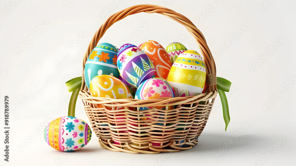 Easter Eggs in Basket on isolated white background. Easter Eggs in Basket on isolated white background.