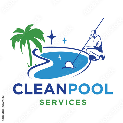 Pool Cleaning logo design template. Swimming Pool Maintenance Business Logo.