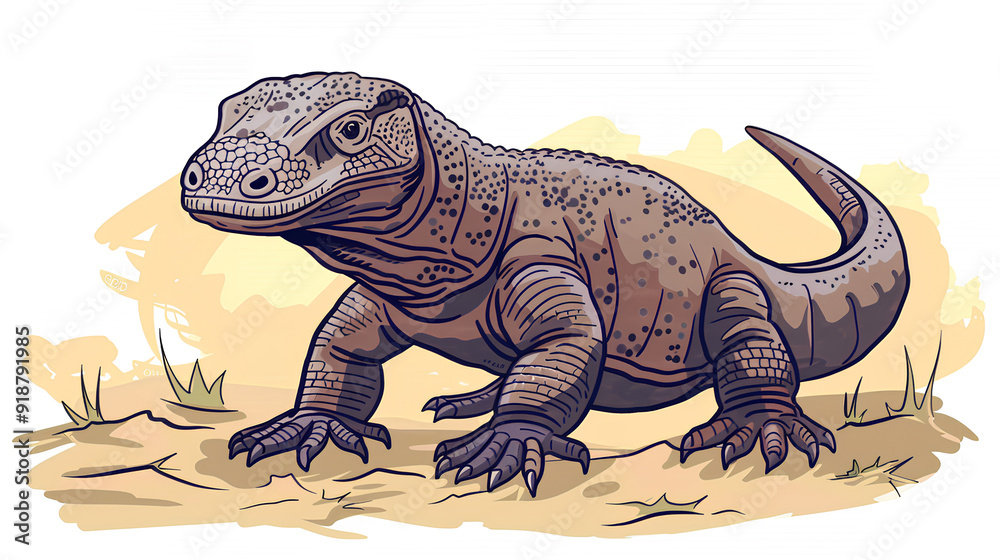 Obraz premium Komodo cartoon with plain color background