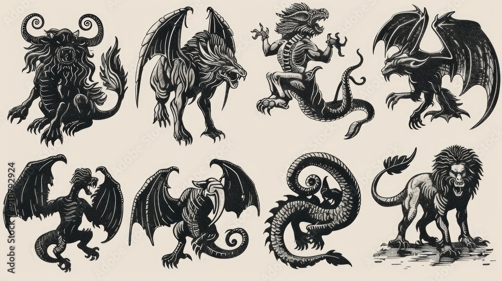 A collection of various mythical creatures from around the world ...