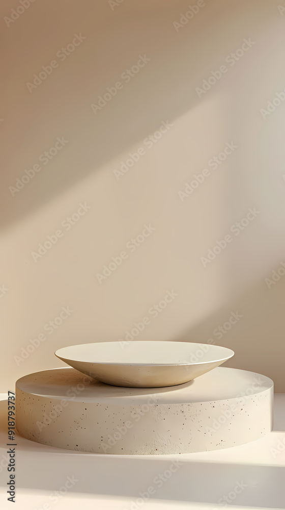 Round display stand on beige background