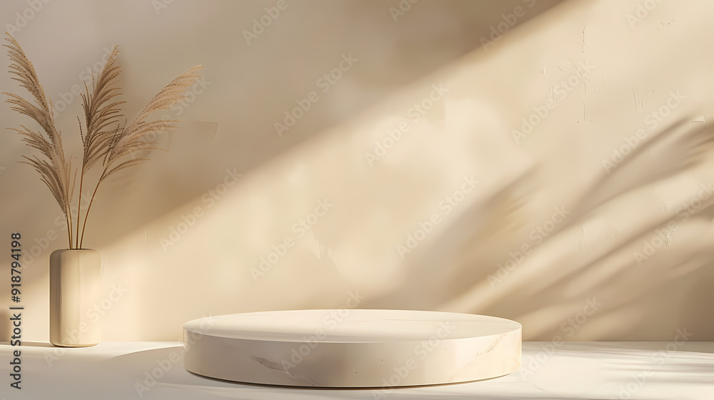 Round display stand on beige background Round display stand on beige background
