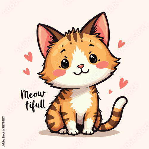 Lovely Cute Meow, Cute Cat Illustration For T-shirt, Child and K