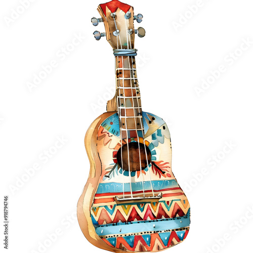 a super-cute comic cartoon Musical Instrument, full body, watercolor illustration photo