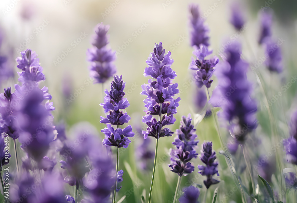 A close-up view of blooming lavender flowers in a field, with soft sunlight illuminating the purple petals. The background is softly blurred, creating a dreamy atmosphere. A close-up view of blooming lavender flowers in a field, with soft sunlight illuminating the purple petals. The background is softly blurred, creating a dreamy atmosphere.