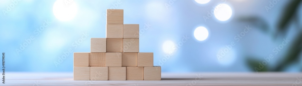 A minimalist arrangement of wooden blocks in a pyramid shape, symbolizing creativity and childhood learning. A minimalist arrangement of wooden blocks in a pyramid shape, symbolizing creativity and childhood learning.