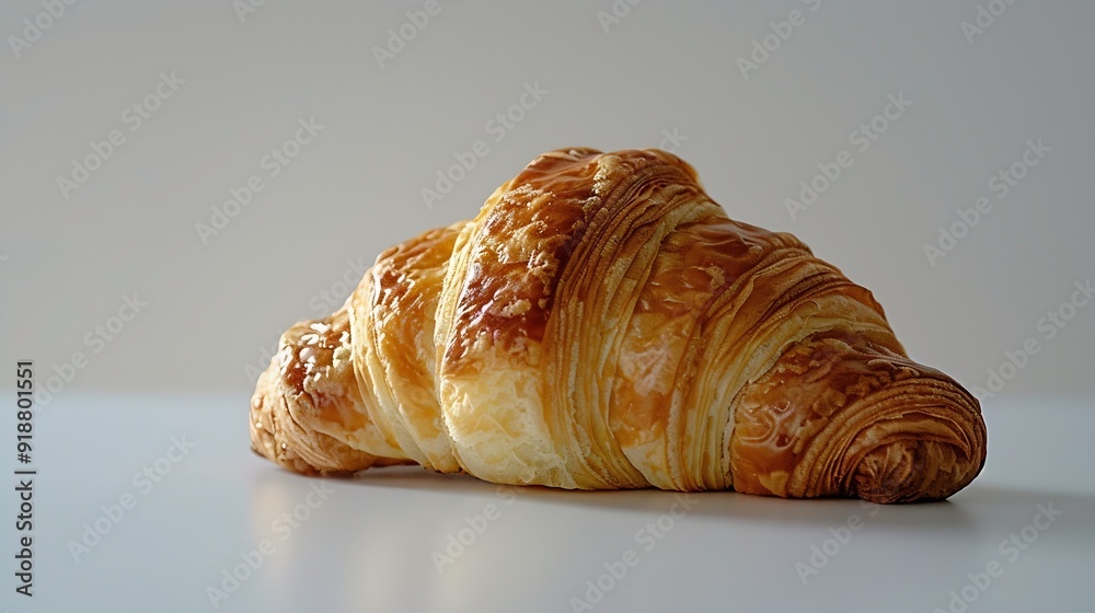 Single plain croissant on white background Fresh baked pastry closeup : Generative AI Single plain croissant on white background Fresh baked pastry closeup : Generative AI