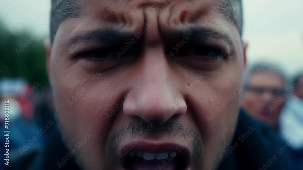 A protesters determined expression their mouth open in a fierce silent scream for social change. A protesters determined expression their mouth open in a fierce silent scream for social change.