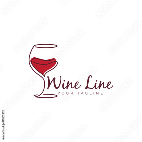 wine and glass with minimalist style line restaurant and bar logo vector icon illustration design