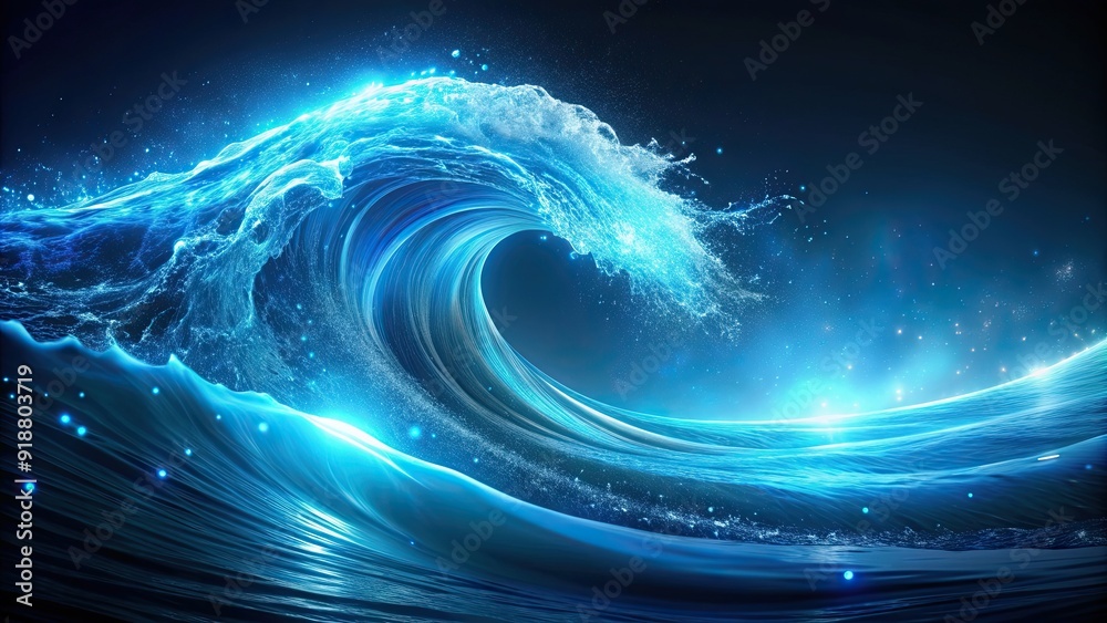 Dynamic wave with blue bioluminescent glow, ocean, movement, energy, underwater, glowing, aquatic, flowing Dynamic wave with blue bioluminescent glow, ocean, movement, energy, underwater, glowing, aquatic, flowing